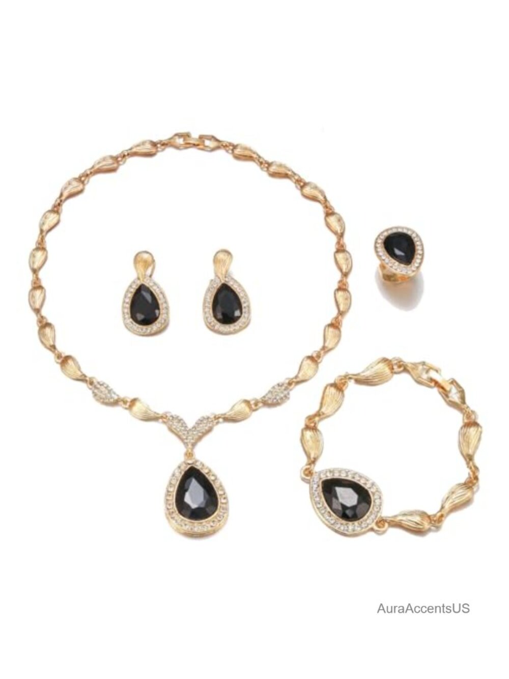 18k Gold Plated Crystal Necklace and Earrings Set Bridal Wedding Statement